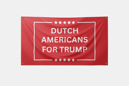 Dutch Americans for Trump flag - Red banner with white stars and clear lettering